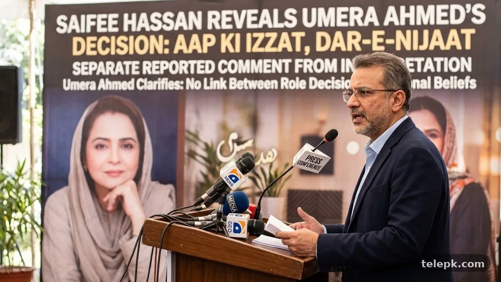 Separate the reported comment from the interpretation - Saifee Hassan Reveals Umera Ahmed’s Decision About Aap Ki Izzat and Dar-e-Nijaat
